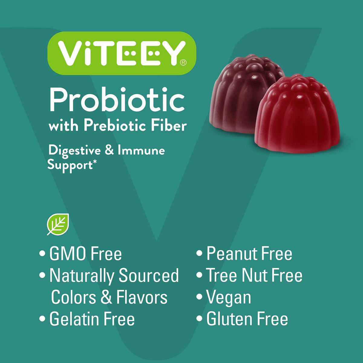 Viteey Probiotic Gummies with Prebiotics – Gut Health Supplements for Digestive Health – 2 Billion CFUs – Vegan, Gluten-Free – 60 Count - PrimeBioHealth - canada supplements