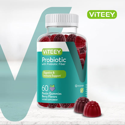 Viteey Probiotic Gummies with Prebiotics – Gut Health Supplements for Digestive Health – 2 Billion CFUs – Vegan, Gluten-Free – 60 Count - PrimeBioHealth - canada supplements