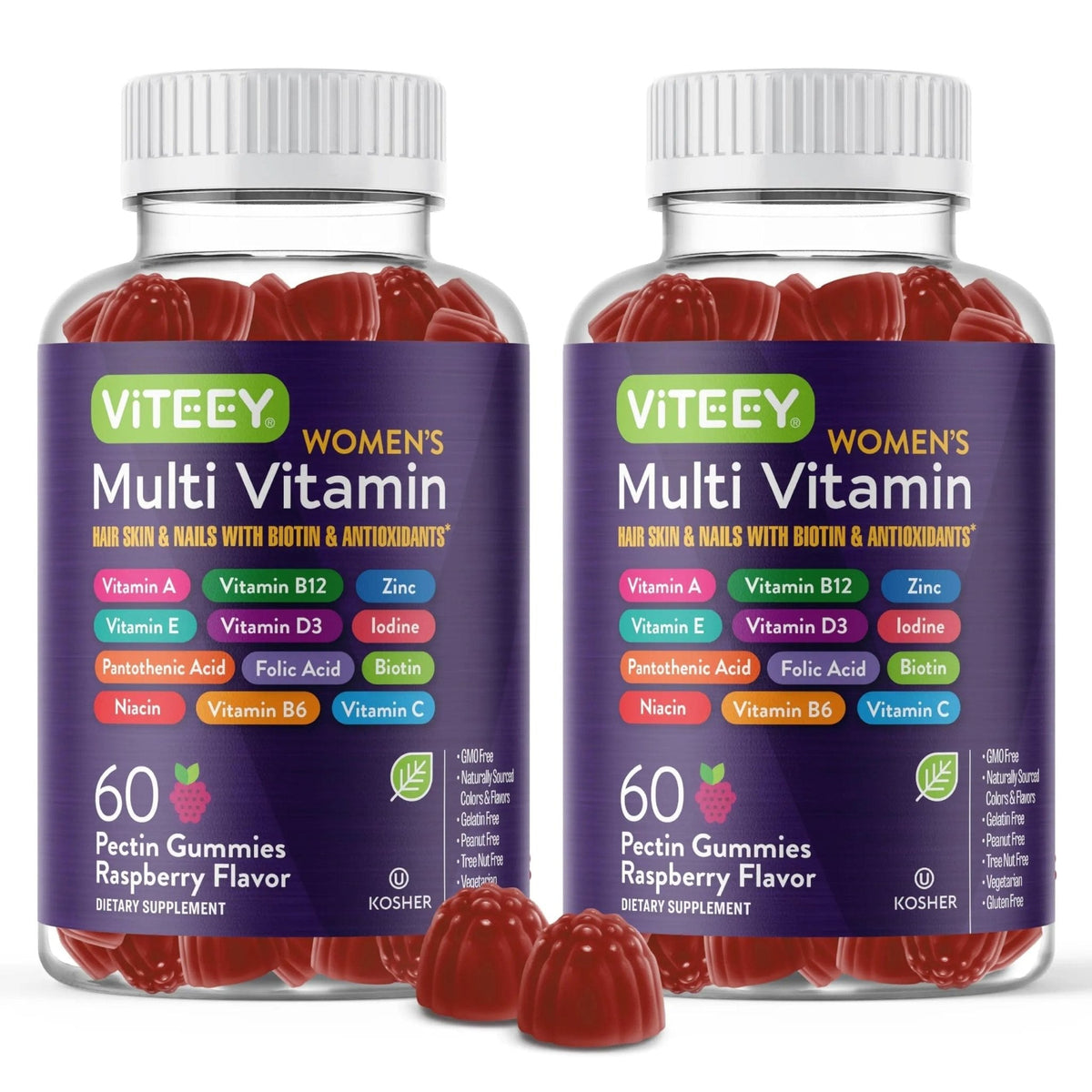 Viteey Womens Multivitamin Gummies - Immune Support - 12 in 1 Essential Vitamins & Minerals - Vitamin A, C, D3, E, B6, B12, Folic Acid, Biotin, Calcium - PrimeBioHealth - canada supplements