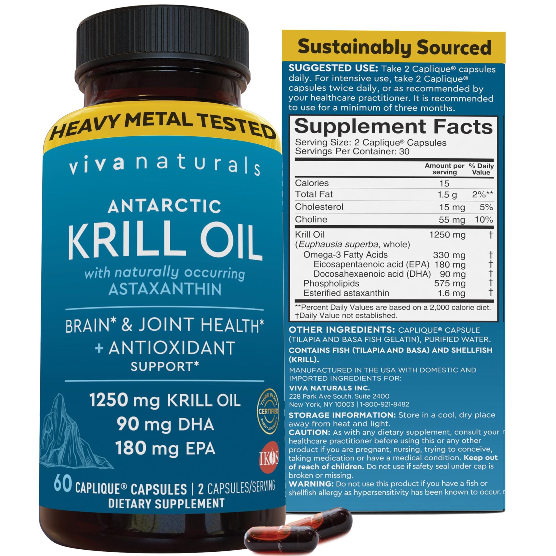 Viva Naturals Antarctic Krill Oil Omega 3 Supplements 1250 mg - DHA EPA Omega-3 & Astaxanthin Concentration for Joint Health, - PrimeBioHealth - canada supplements