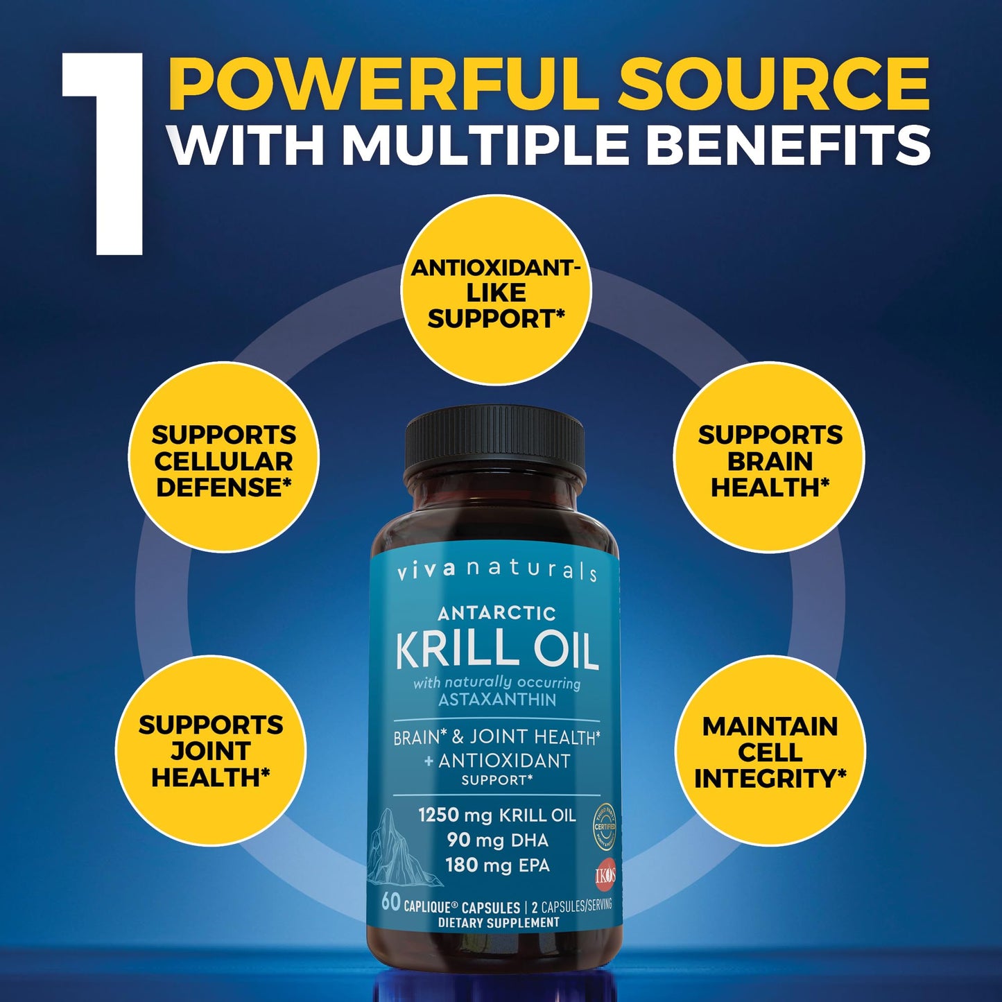 Viva Naturals Antarctic Krill Oil Omega 3 Supplements 1250 mg - DHA EPA Omega-3 & Astaxanthin Concentration for Joint Health, - PrimeBioHealth - canada supplements
