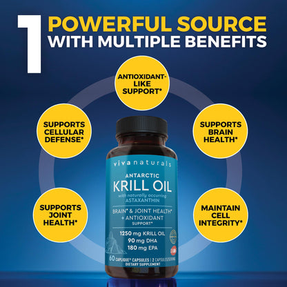 Viva Naturals Antarctic Krill Oil Omega 3 Supplements 1250 mg - DHA EPA Omega-3 & Astaxanthin Concentration for Joint Health, - PrimeBioHealth - canada supplements