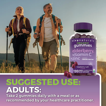 Viva Naturals Sambucus Elderberry Gummies for Adults - 150mg Black Elderberry Vitamin C and Zinc, 3-in-1 Daily Immune Support Gummies, Raspberry Rush Flavor - PrimeBioHealth - canada supplements