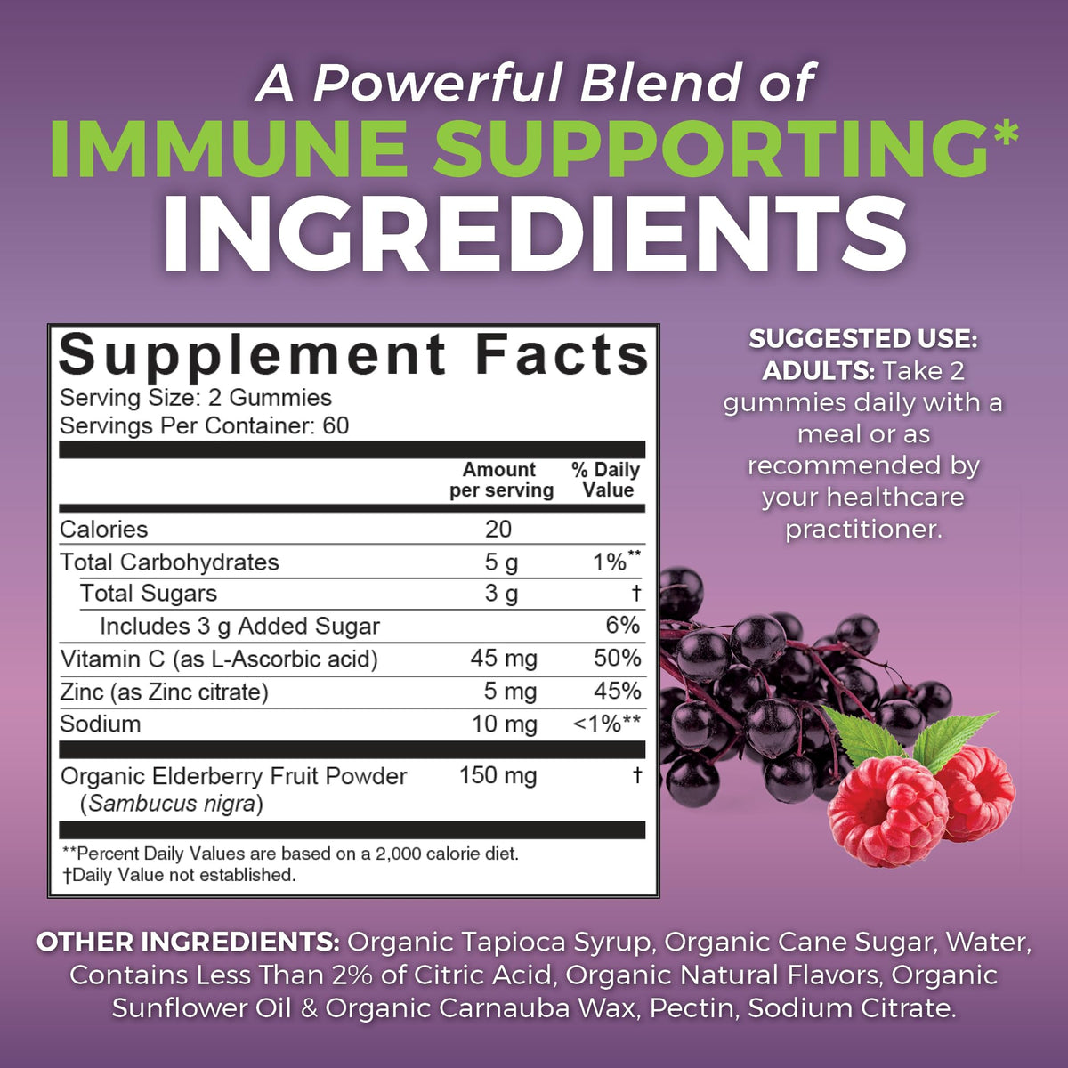 Viva Naturals Sambucus Elderberry Gummies for Adults - 150mg Black Elderberry Vitamin C and Zinc, 3-in-1 Daily Immune Support Gummies, Raspberry Rush Flavor - PrimeBioHealth - canada supplements