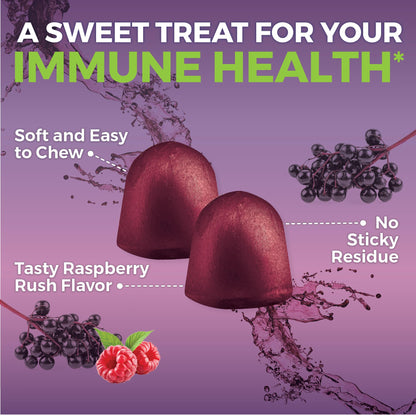 Viva Naturals Sambucus Elderberry Gummies for Adults - 150mg Black Elderberry Vitamin C and Zinc, 3-in-1 Daily Immune Support Gummies, Raspberry Rush Flavor - PrimeBioHealth - canada supplements