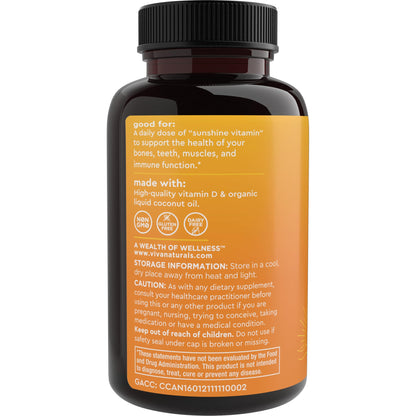 Viva Naturals Vitamin D3 5000 IU Softgels, 360 Count (125 mcg), Supports Bone & Immune Health, High Potency Vitamin D - PrimeBioHealth - canada supplements
