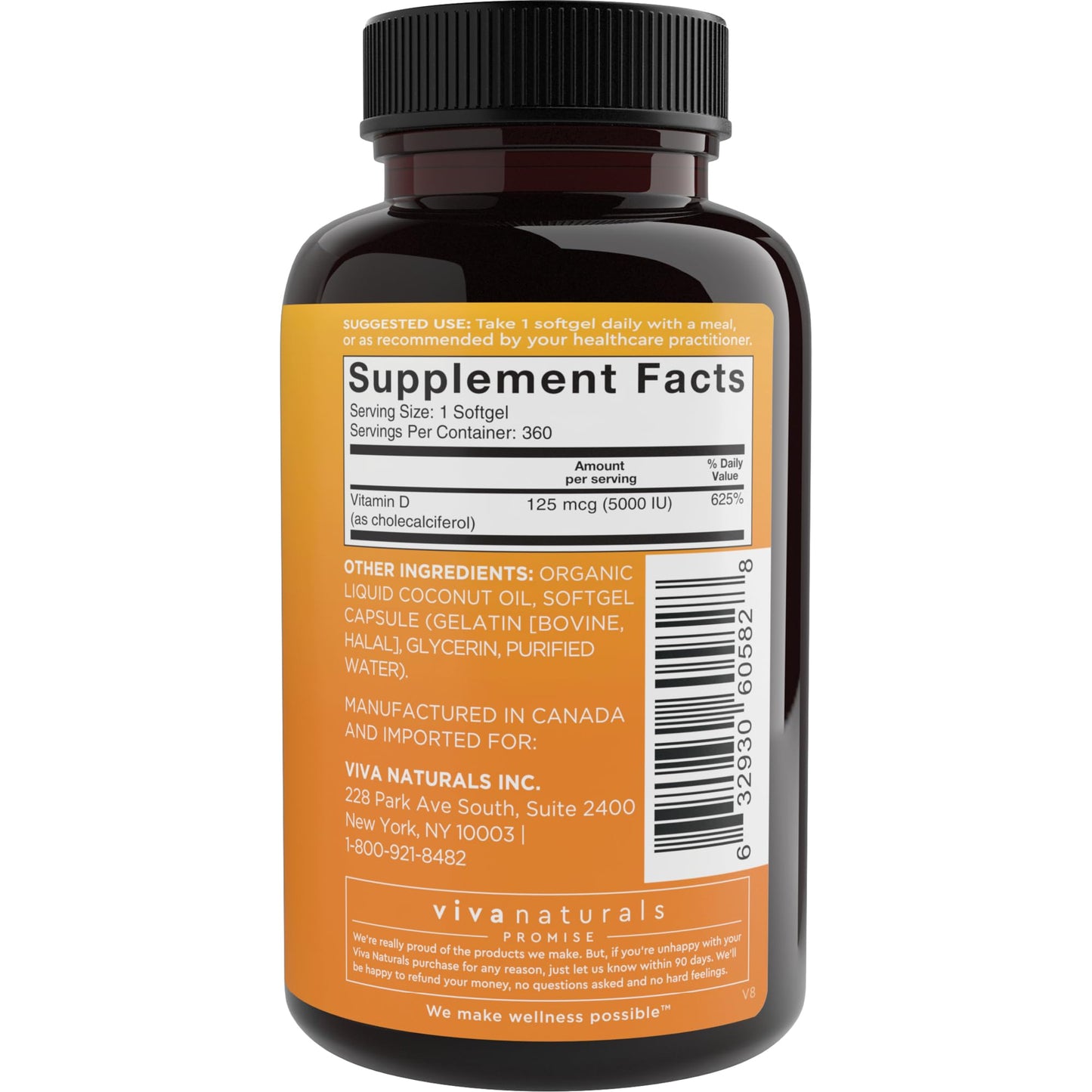 Viva Naturals Vitamin D3 5000 IU Softgels, 360 Count (125 mcg), Supports Bone & Immune Health, High Potency Vitamin D - PrimeBioHealth - canada supplements
