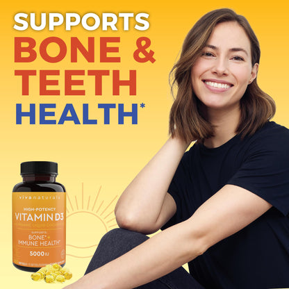 Viva Naturals Vitamin D3 5000 IU Softgels, 360 Count (125 mcg), Supports Bone & Immune Health, High Potency Vitamin D - PrimeBioHealth - canada supplements