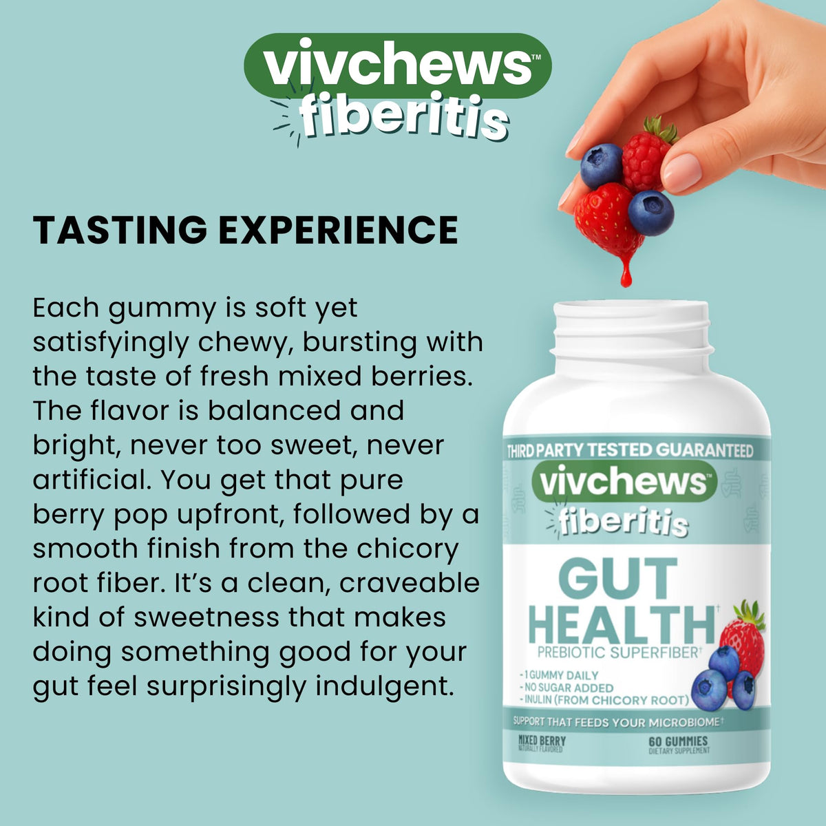 vivchews Gut Health Gummies – Prebiotic Fiber for Bloating Relief, No Sugar Added, Non-GMO, Fruit Pectin Based, Gluten-Free, No Artificial Colors, - PrimeBioHealth - canada supplements