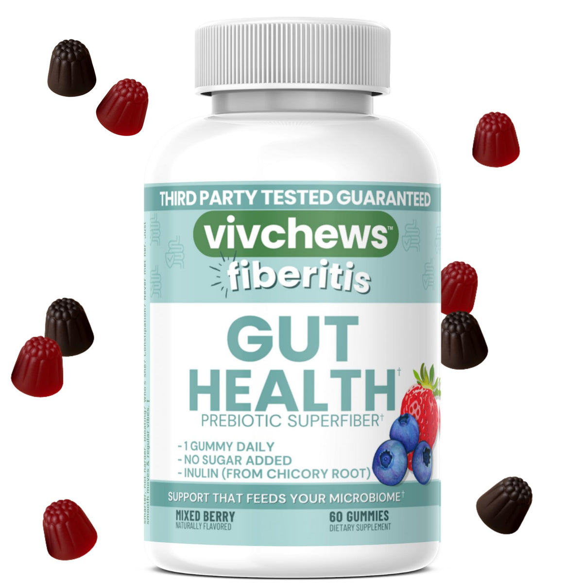 vivchews Gut Health Gummies – Prebiotic Fiber for Bloating Relief, No Sugar Added, Non-GMO, Fruit Pectin Based, Gluten-Free, No Artificial Colors, - PrimeBioHealth - canada supplements