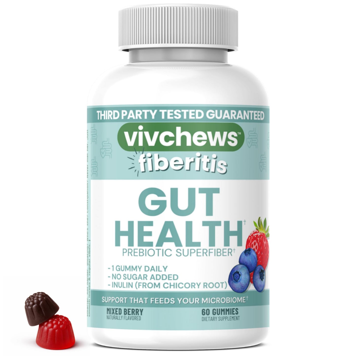 vivchews Gut Health Gummies – Prebiotic Fiber for Bloating Relief, No Sugar Added, Non-GMO, Fruit Pectin Based, Gluten-Free, No Artificial Colors, - PrimeBioHealth - canada supplements