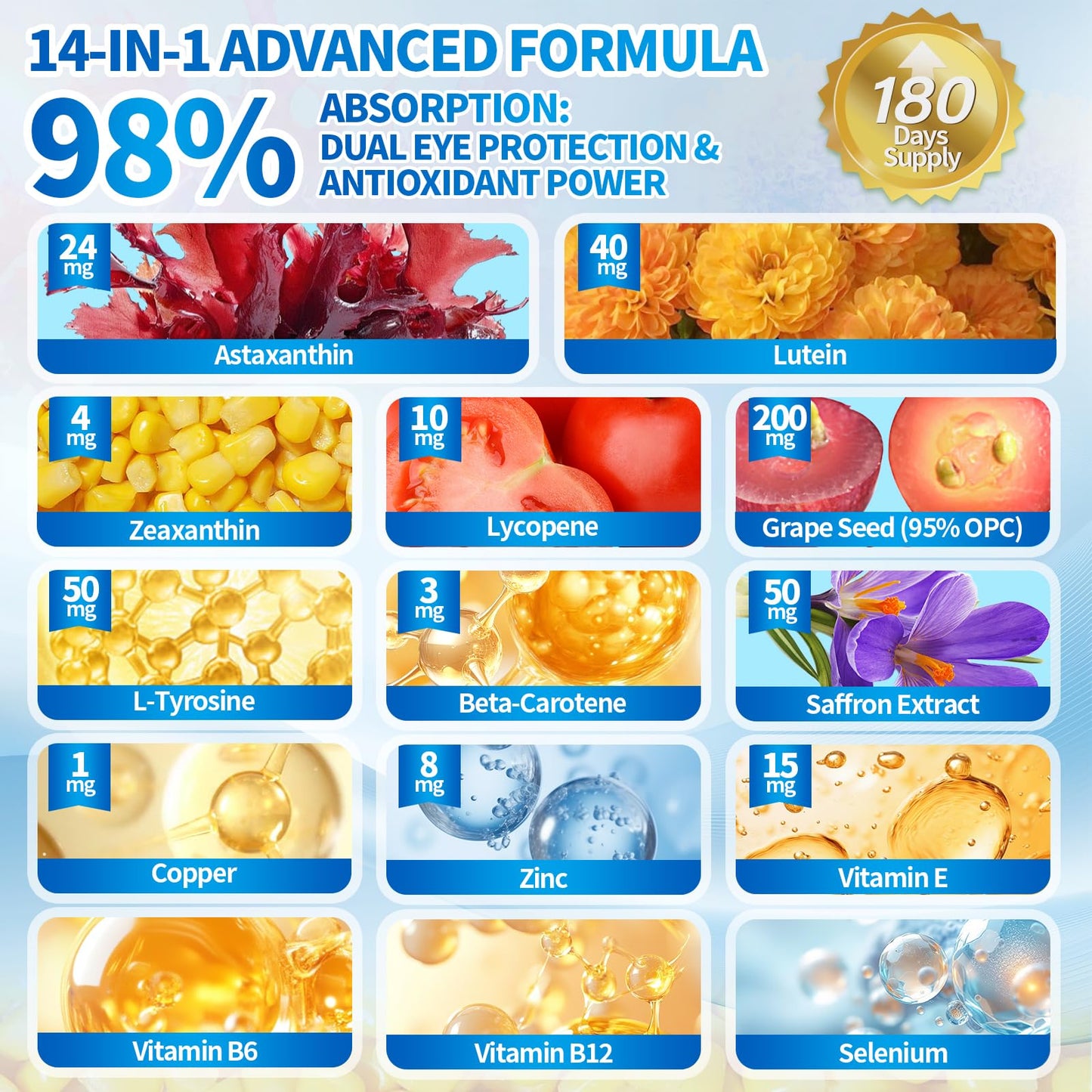 VivoNu 14-in-1 Astaxanthin 24mg & Lutein 40mg with Zeaxanthin Supplements, 6 Month Supply, Fresh Microalgae Source, Gluten Free Non-GMO, Supports Eye - PrimeBioHealth - canada supplements