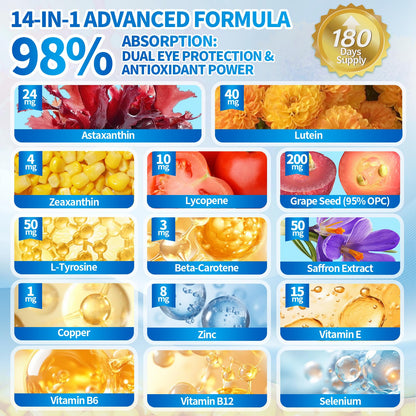 VivoNu 14-in-1 Astaxanthin 24mg & Lutein 40mg with Zeaxanthin Supplements, 6 Month Supply, Fresh Microalgae Source, Gluten Free Non-GMO, Supports Eye - PrimeBioHealth - canada supplements