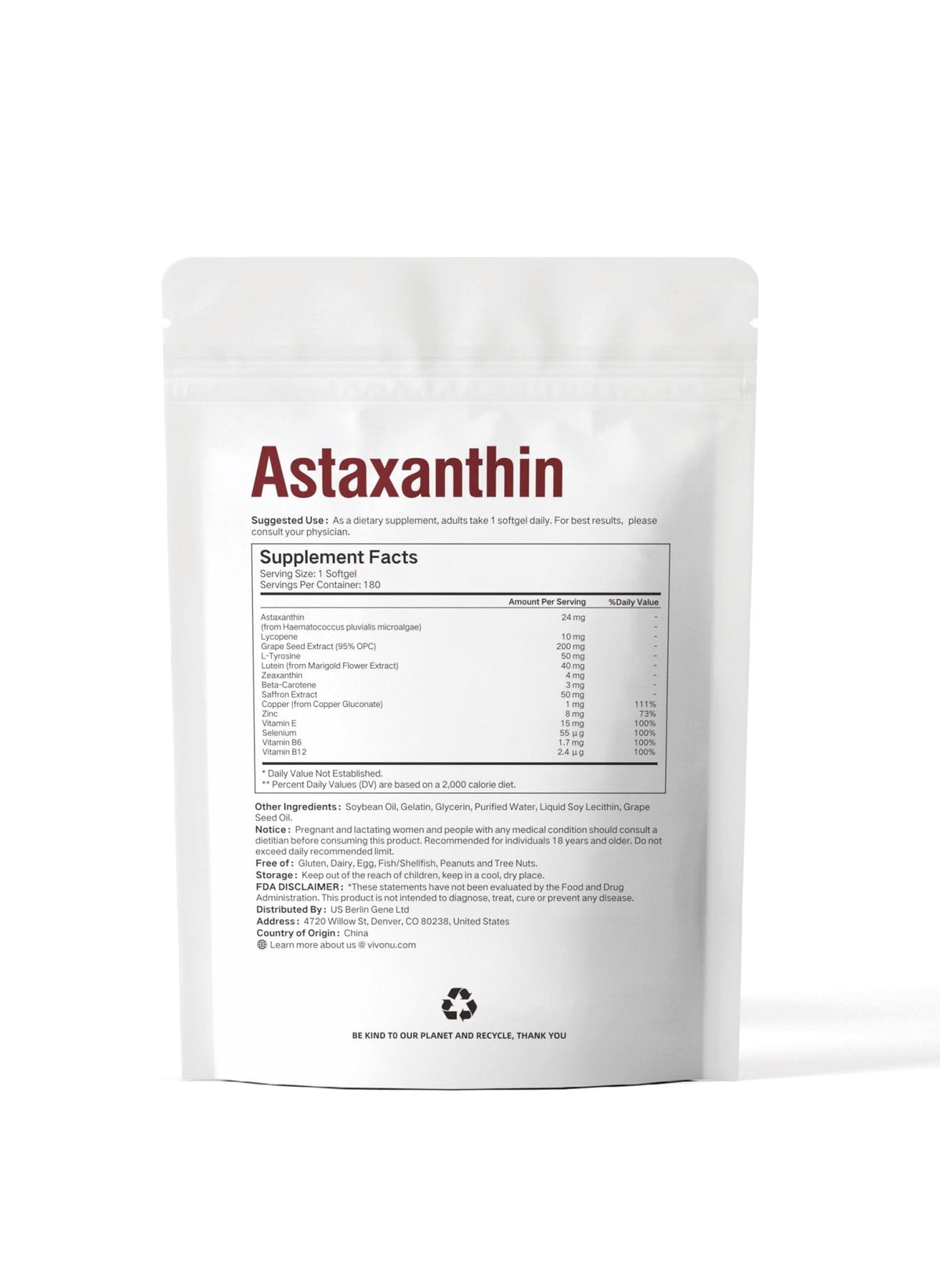 VivoNu 14-in-1 Astaxanthin 24mg & Lutein 40mg with Zeaxanthin Supplements, 6 Month Supply, Fresh Microalgae Source, Gluten Free Non-GMO, Supports Eye - PrimeBioHealth - canada supplements