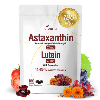 VivoNu 14-in-1 Astaxanthin 24mg & Lutein 40mg with Zeaxanthin Supplements, 6 Month Supply, Fresh Microalgae Source, Gluten Free Non-GMO, Supports Eye - PrimeBioHealth - canada supplements