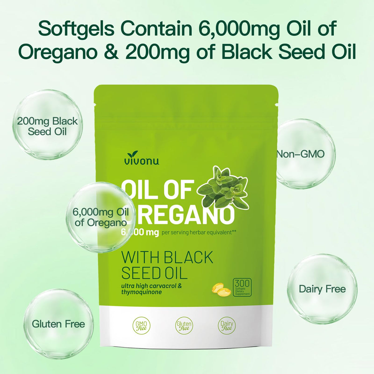 VivoNu Oil of Oregano with Black Seed Oil, Balanced Oil of Oregano Capsules, 300 Count Organic OreganoOil Softgels - PrimeBioHealth - canada supplements
