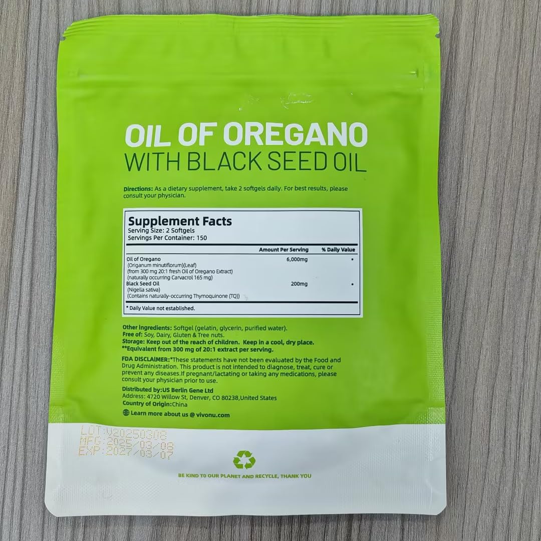 VivoNu Oil of Oregano with Black Seed Oil, Balanced Oil of Oregano Capsules, 300 Count Organic OreganoOil Softgels - PrimeBioHealth - canada supplements