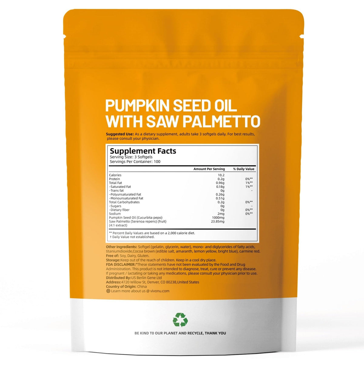 VivoNu Pumpkin Seed Oil with Saw Palmetto Capsules | Cold Pressed, Pure Virgin Oil, Essential Fatty Acids & Phytosterols | 300 SoftgelsSupports Hair, Urinary - PrimeBioHealth - canada supplements