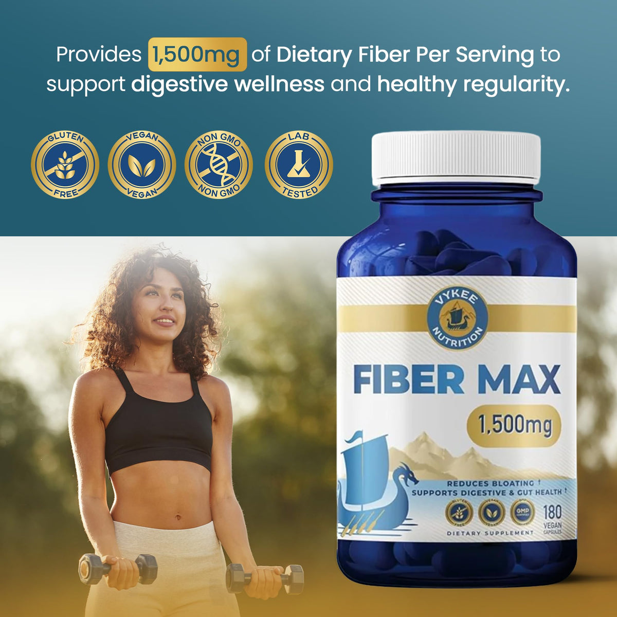 Vykee Nutrition Advanced Fiber Complex – Psyllium Husk, Aloe Vera, Chia & Flax Seed | Vegan, Non-GMO | Supports Digestive Health, Regularity & Gut Wellness | 180 Capsules - PrimeBioHealth - canada supplements