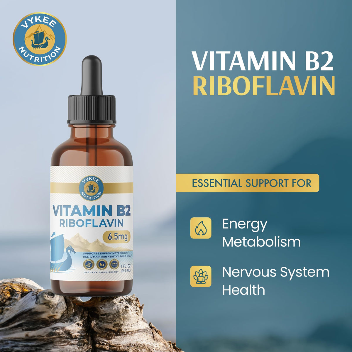 Vykee Nutrition Vitamin B2 Riboflavin Drops - Liquid B2 Supplement for Energy Metabolism, Cellular Function and Vision Support - Vegan, Non-GMO, Gluten-Free - PrimeBioHealth - canada supplements