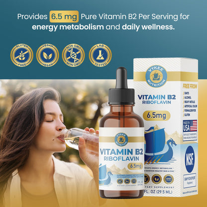 Vykee Nutrition Vitamin B2 Riboflavin Drops - Liquid B2 Supplement for Energy Metabolism, Cellular Function and Vision Support - Vegan, Non-GMO, Gluten-Free - PrimeBioHealth - canada supplements