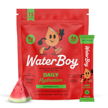 Waterboy Daily Hydration | 1,570mg Electrolyte Powder Packets | No Sugar, All Natural, Gluten Free, Zero Calories | 15 Drink Stick Mixes (Watermelon) - PrimeBioHealth - canada supplements