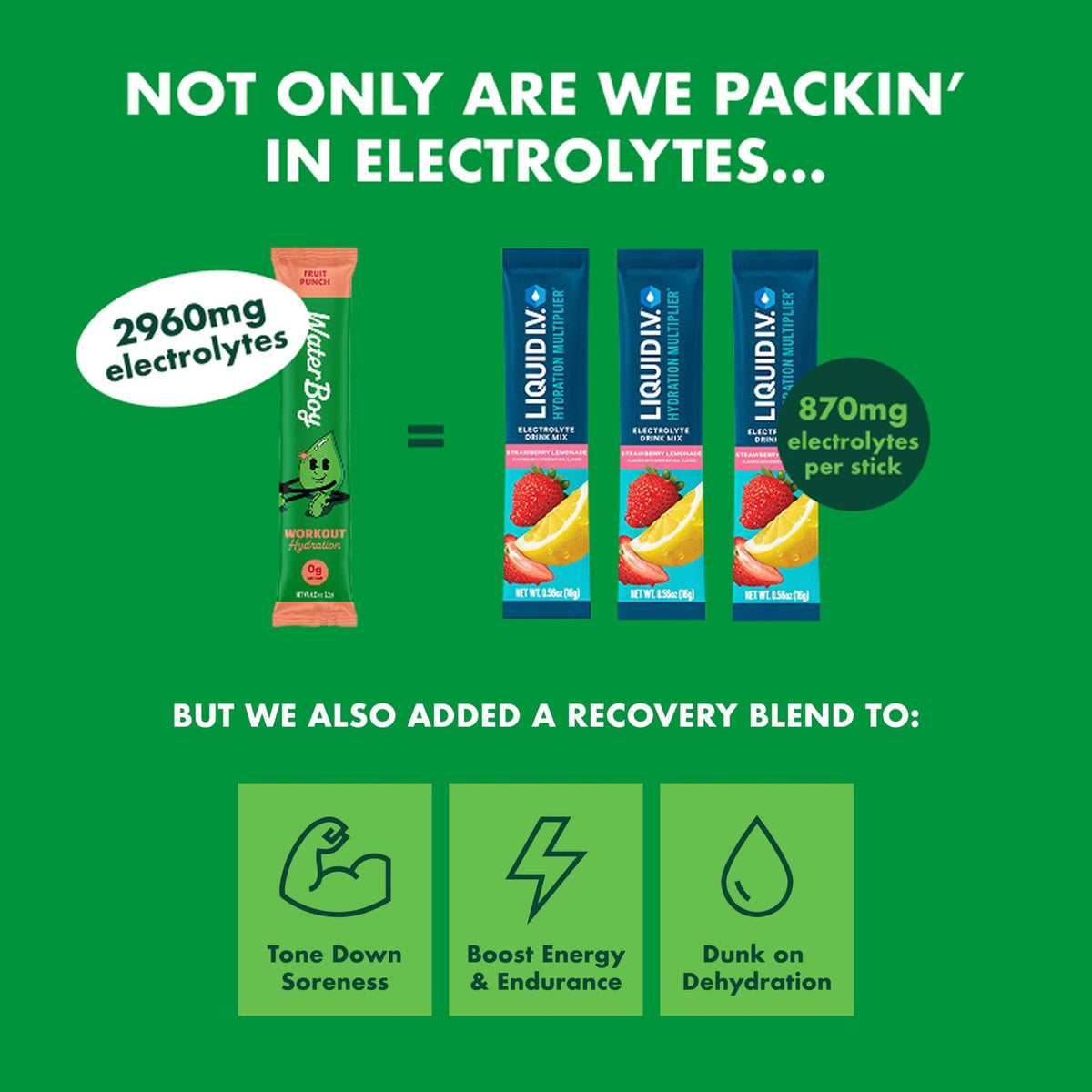 Waterboy Workout Hydration | 2,960mg Sugar Free Electrolyte Powder Packets | L-Glutamine + Vitamins | No Sugar, All Natural, Gluten Free (Variety) - PrimeBioHealth - canada supplements