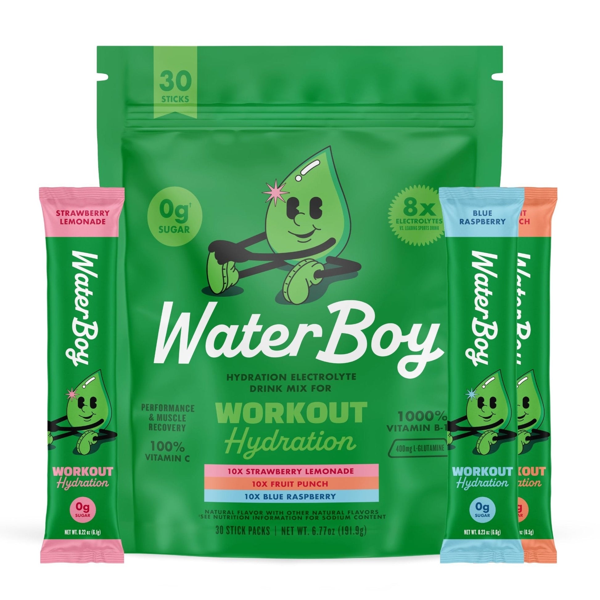 Waterboy Workout Hydration | 2,960mg Sugar Free Electrolyte Powder Packets | L-Glutamine + Vitamins | No Sugar, All Natural, Gluten Free (Variety) - PrimeBioHealth - canada supplements
