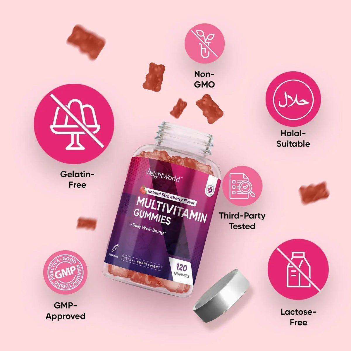WeightWorld Adult Multivitamin Gummies for Women & Men of All Age - Halal-Suitable with Key Ingredients Like Vitamin A, C, D3, B6, B12 & Biotin - PrimeBioHealth - canada supplements