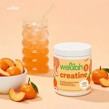 Wellah Creatine for Women - Creatine Monohydrate with Dandelion & Cranberry Extract (50 Servings, Clementine Peach) - PrimeBioHealth - canada supplements