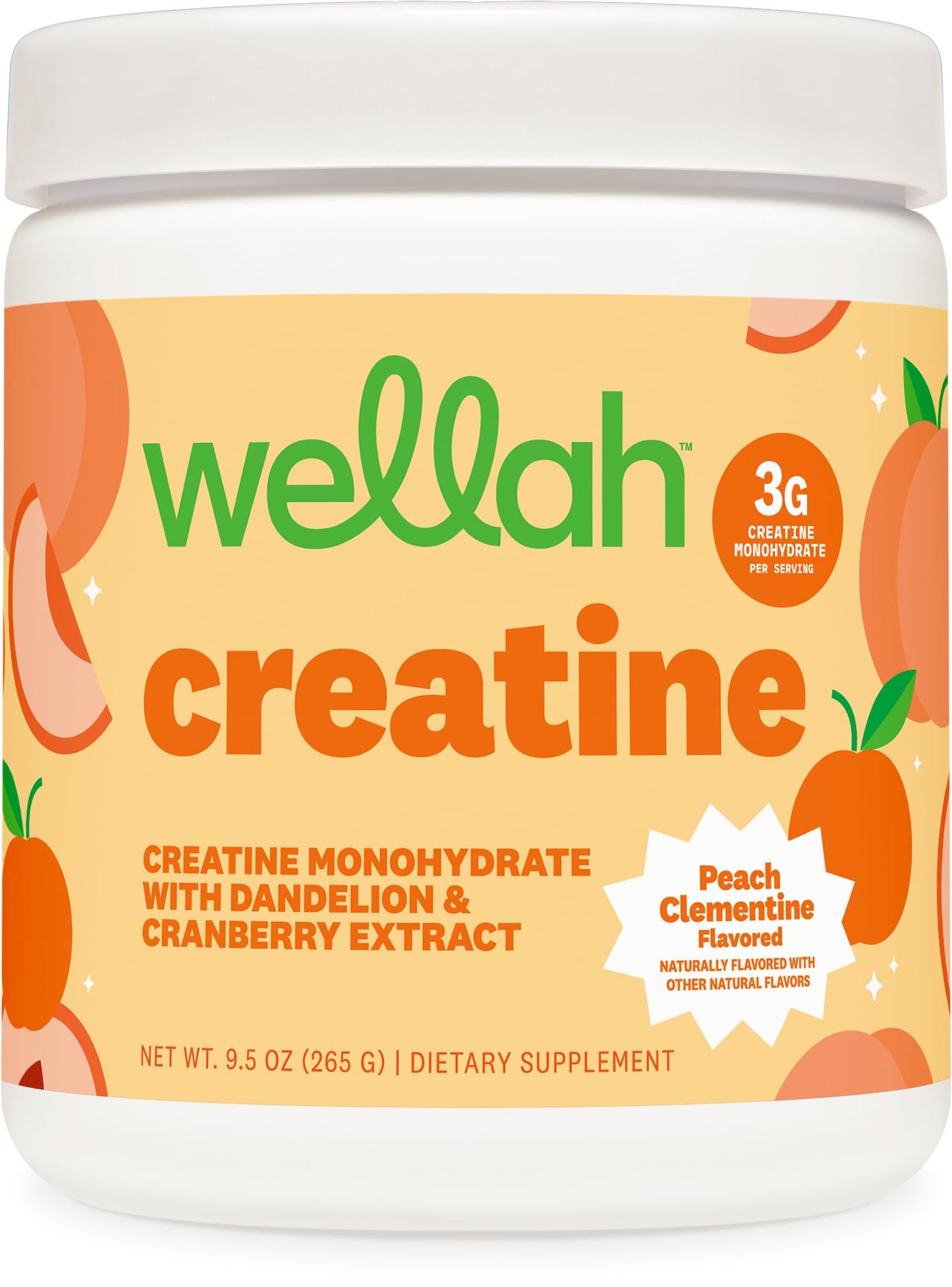 Wellah Creatine for Women - Creatine Monohydrate with Dandelion & Cranberry Extract (50 Servings, Clementine Peach) - PrimeBioHealth - canada supplements