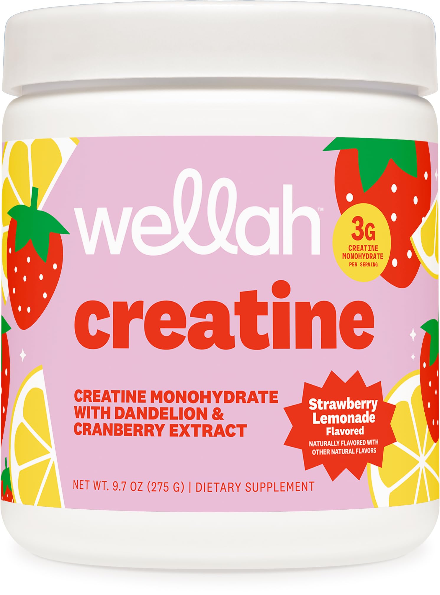 Wellah Creatine for Women - Creatine Monohydrate with Dandelion & Cranberry Extract (50 Servings, Strawberry Lemonade) - PrimeBioHealth - canada supplements