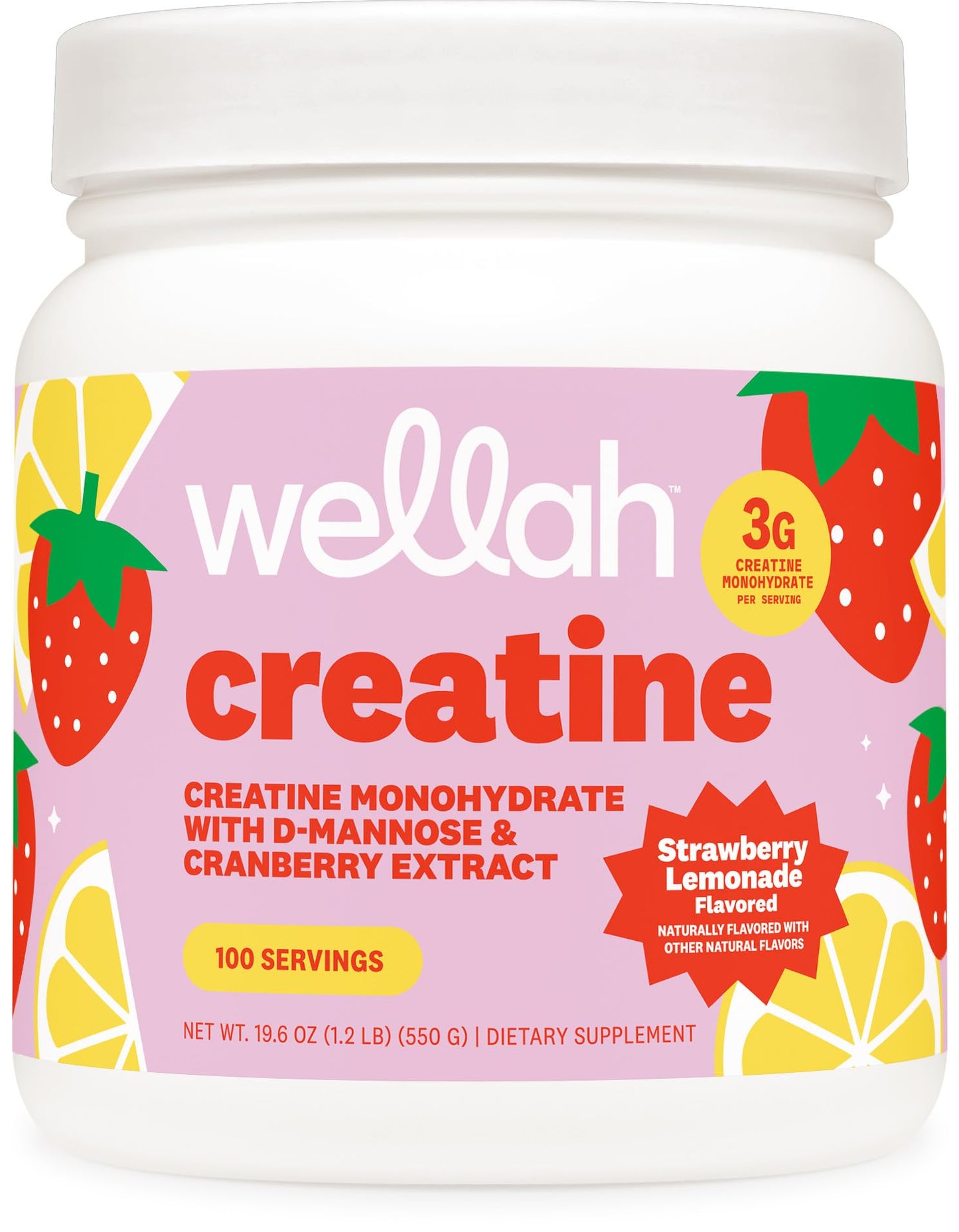 Wellah Creatine for Women - Creatine Monohydrate with Dandelion & Cranberry Extract (50 Servings, Strawberry Lemonade) | Creatine Monohydrate with Dandelion & Cranberry Extract - PrimeBioHealth - canada supplements