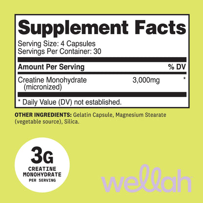 Wellah Creatine Monohydrate Capsules (3000 mg) 120 Capsules - Micronized Creatine, 30 Servings - PrimeBioHealth - canada supplements