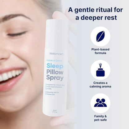 Wellamoon Sleep Spray - Calming Lavender Pillow Mist for Relaxation & Deep Sleep - Aromatherapy Bedding Spray Helps You Fall Asleep Faster - Soothing Bedtime Essential Oil Blend (50 ml.) - PrimeBioHealth - canada supplements