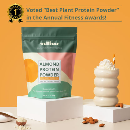 wellious Almond Protein Powder (Unflavored, Unsweetened) - 18 Grams of Pure Healthiest Vegan Protein for Women & Men | Soy-Free & Gut Friendly Protein - PrimeBioHealth - canada supplements