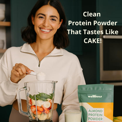 wellious Almond Protein Powder (Vanilla) - 18 Grams of Pure Healthiest Vegan Protein for Women & Men - Perfect Soy-Free & Smooth Gut Friendly Protein Powder for Sports Nutrition - PrimeBioHealth - canada supplements