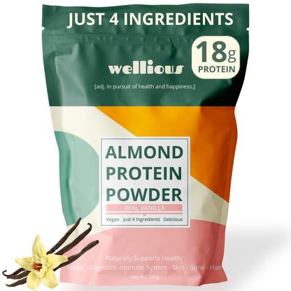 wellious Almond Protein Powder (Vanilla) - 18 Grams of Pure Healthiest Vegan Protein for Women & Men - Perfect Soy-Free & Smooth Gut Friendly Protein Powder for Sports Nutrition - PrimeBioHealth - canada supplements