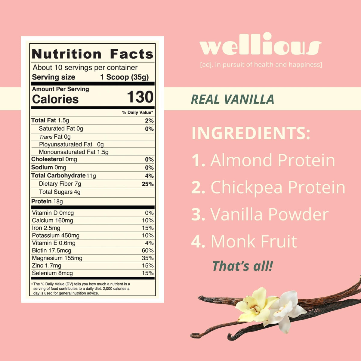 wellious Almond Protein Powder (Vanilla) - 18 Grams of Pure Healthiest Vegan Protein for Women & Men - Perfect Soy-Free & Smooth Gut Friendly Protein Powder for Sports Nutrition - PrimeBioHealth - canada supplements