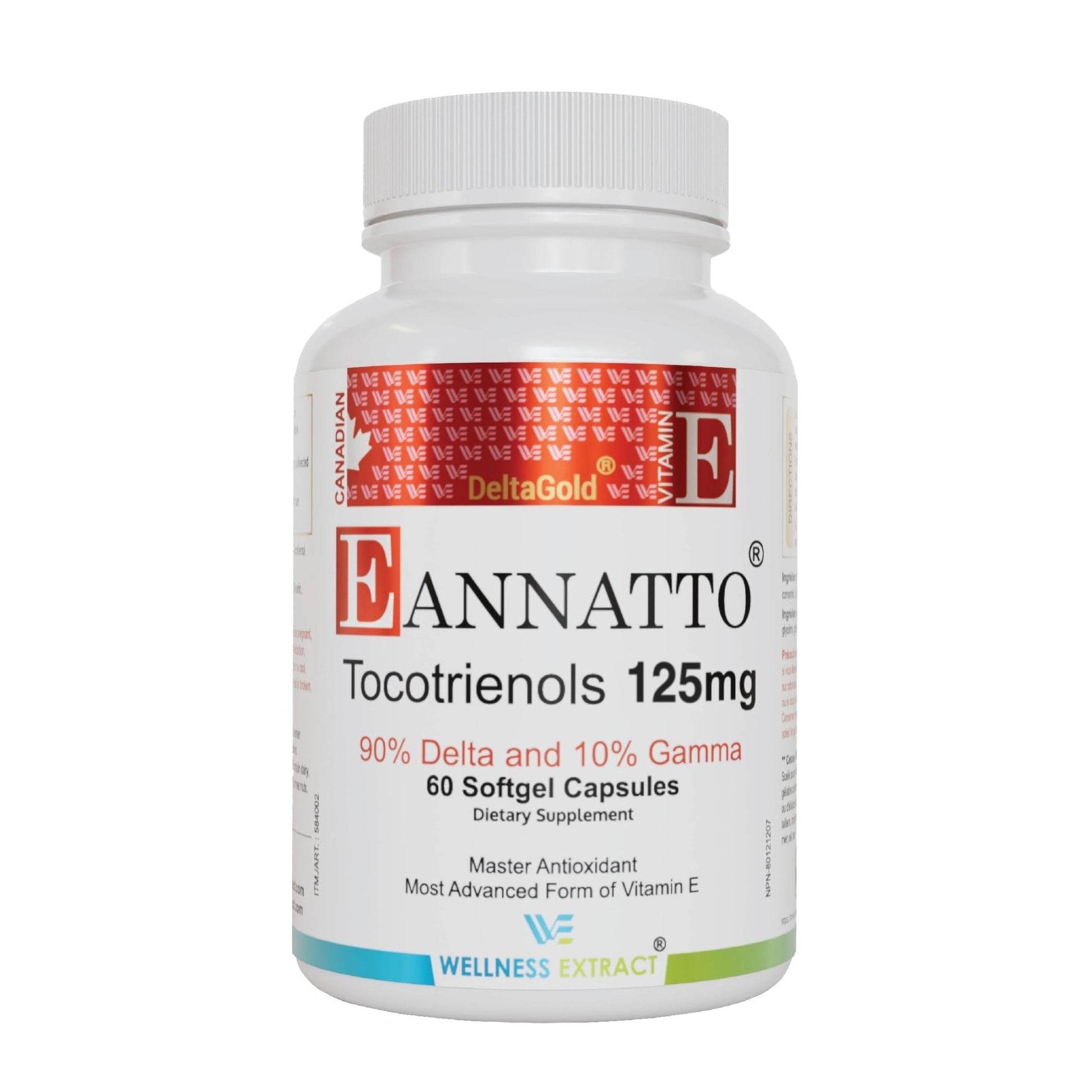 WELLNESS EXTRACT Eannatto Tocotrienols Vitamin E Supplements Tocopherol Free, Non-GMO, Gluten Free & Antioxidant (125MG 60 Softgels) - PrimeBioHealth - canada supplements
