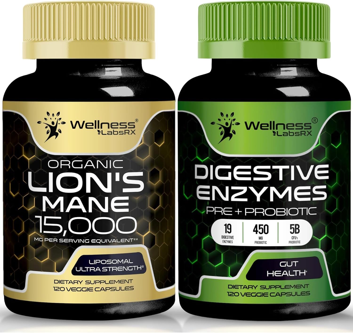 WELLNESS LABSRX Lions Mane Capsules | Digestive Enzymes Capsules | Bundle - PrimeBioHealth - canada supplements