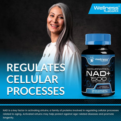 Wellness LABSRX Liposomal NAD Supplement, 1500mg - USA Made, NAD Resveratrol Supplement for Women and Men, NAD+ Support Cellular Health - PrimeBioHealth - canada supplements