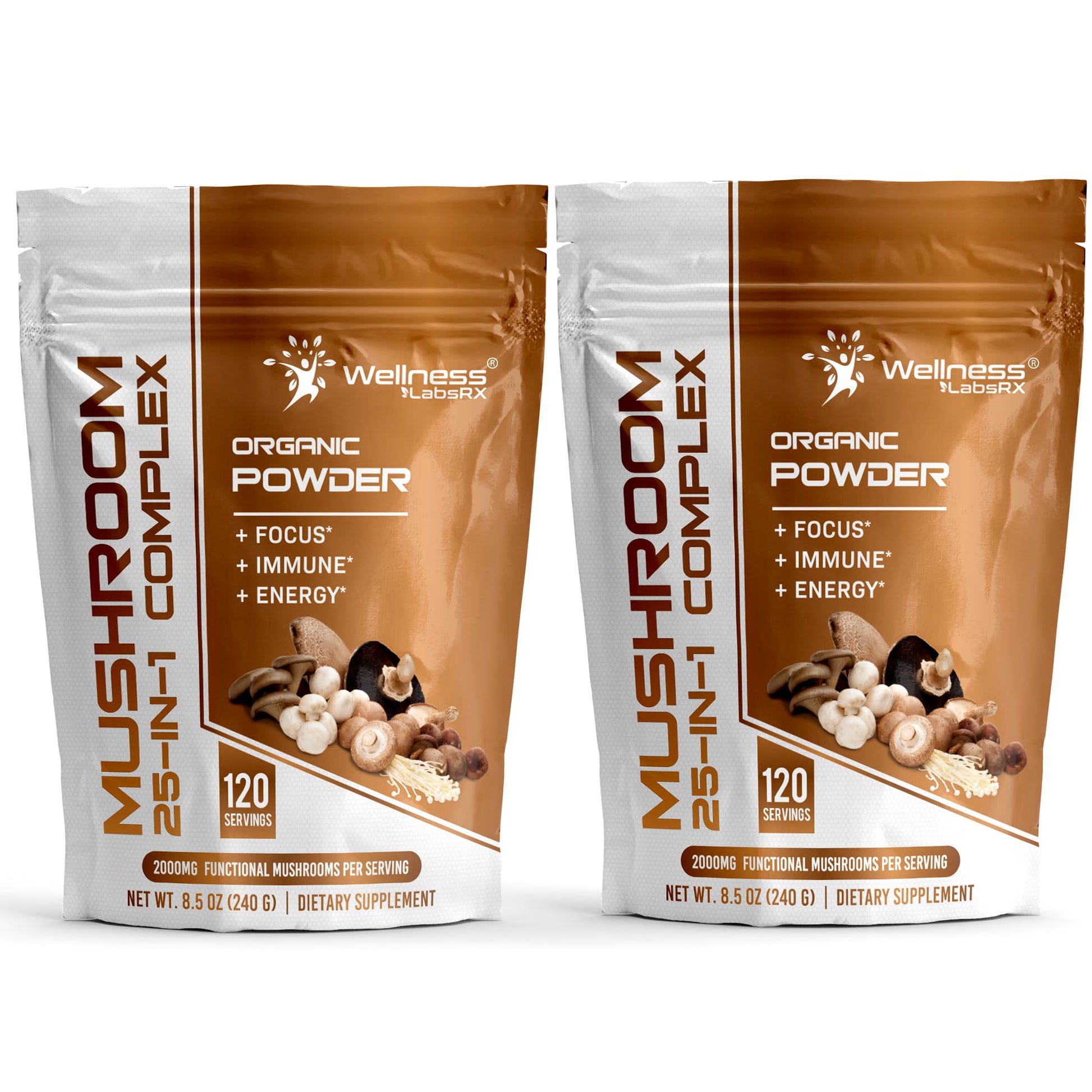 WELLNESS LABSRX Mushroom Powder, 25 in 1 Mushrooms Supplement - 2000mg, 25 Superfood Mishroom Lions Mane Powder with Chaga, Shiitake, Cordyceps, Reishi - Lion's Mane Mushroom - 120 Servings - PrimeBioHealth - canada supplements