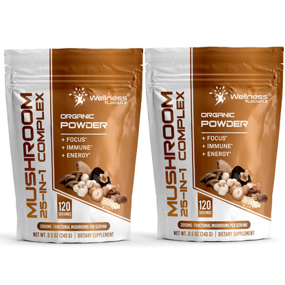 WELLNESS LABSRX Mushroom Powder, 25 in 1 Mushrooms Supplement - 2000mg, 25 Superfood Mishroom Lions Mane Powder with Chaga, Shiitake, Cordyceps, Reishi - Lion's Mane Mushroom - 120 Servings - PrimeBioHealth - canada supplements
