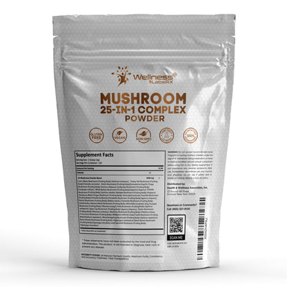WELLNESS LABSRX Mushroom Powder, 25 in 1 Mushrooms Supplement - 2000mg, 25 Superfood Mishroom Lions Mane Powder with Chaga, Shiitake, Cordyceps, Reishi - Lion's Mane Mushroom - 120 Servings - PrimeBioHealth - canada supplements