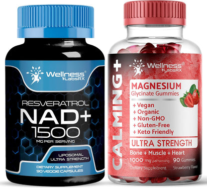 WELLNESS LABSRX NAD+ Supplement 1500mg - Magnesium Glycinate Gummies 1000mg | Bundle - PrimeBioHealth - canada supplements