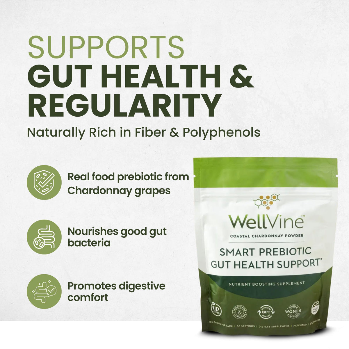WellVine Premium Smart Prebiotic Gut Health Supplement Powder for Men & Women | Digestive Support & Gut Health With 100% Upcycled Chardonnay Grapes | Plant-Based - PrimeBioHealth - canada supplements