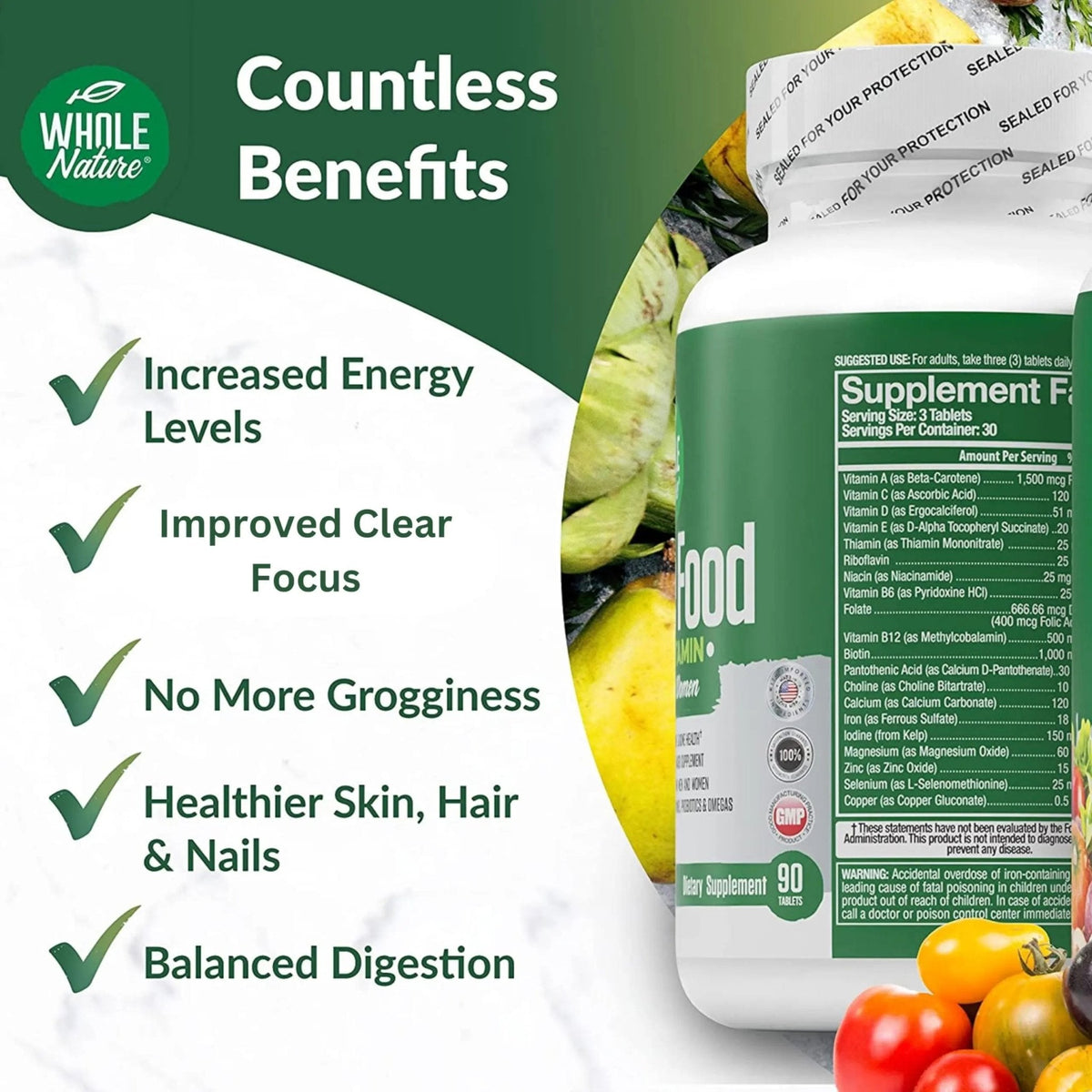Whole Nature Whole Food Multivitamin for Men and Women Complete Daily Superfood Vitamins Plus Minerals Digestive Enzymes - PrimeBioHealth - canada supplements