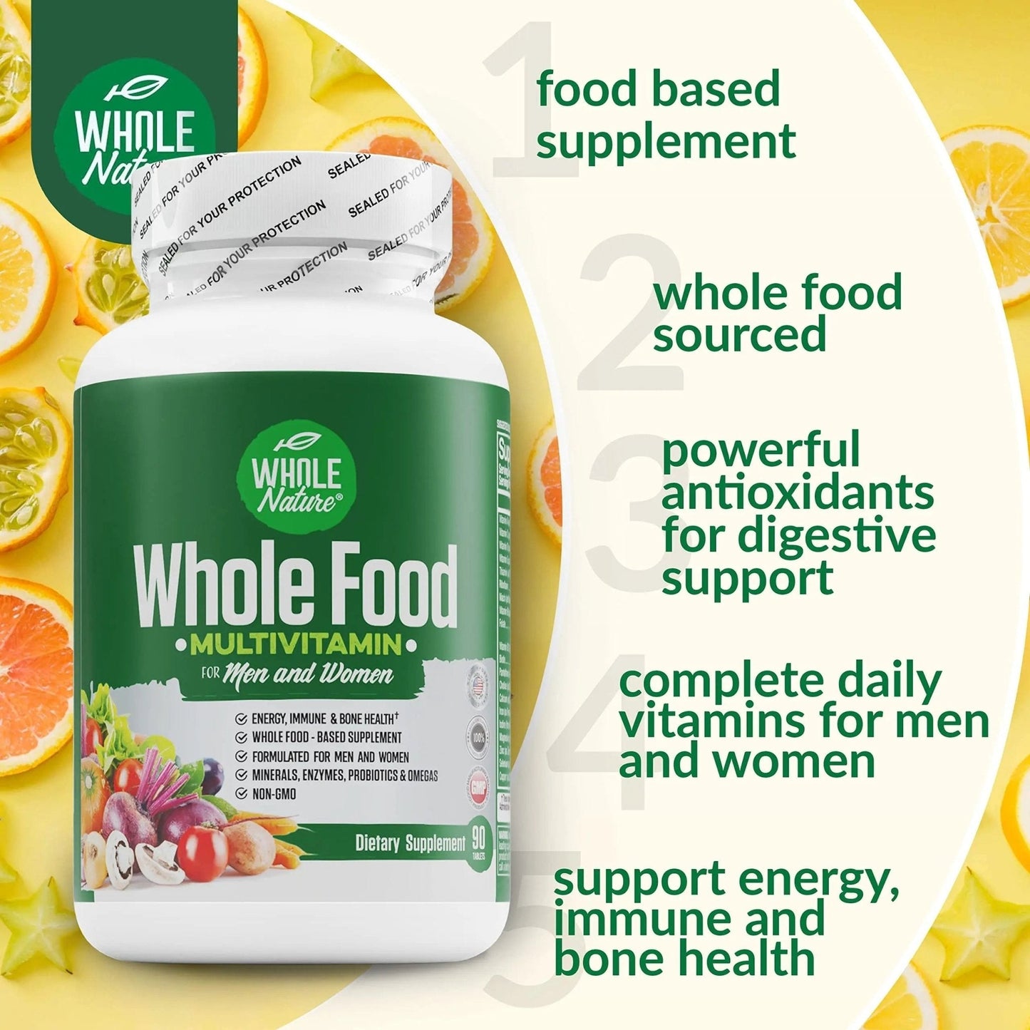 Whole Nature Whole Food Multivitamin for Men and Women Complete Daily Superfood Vitamins Plus Minerals Digestive Enzymes - PrimeBioHealth - canada supplements