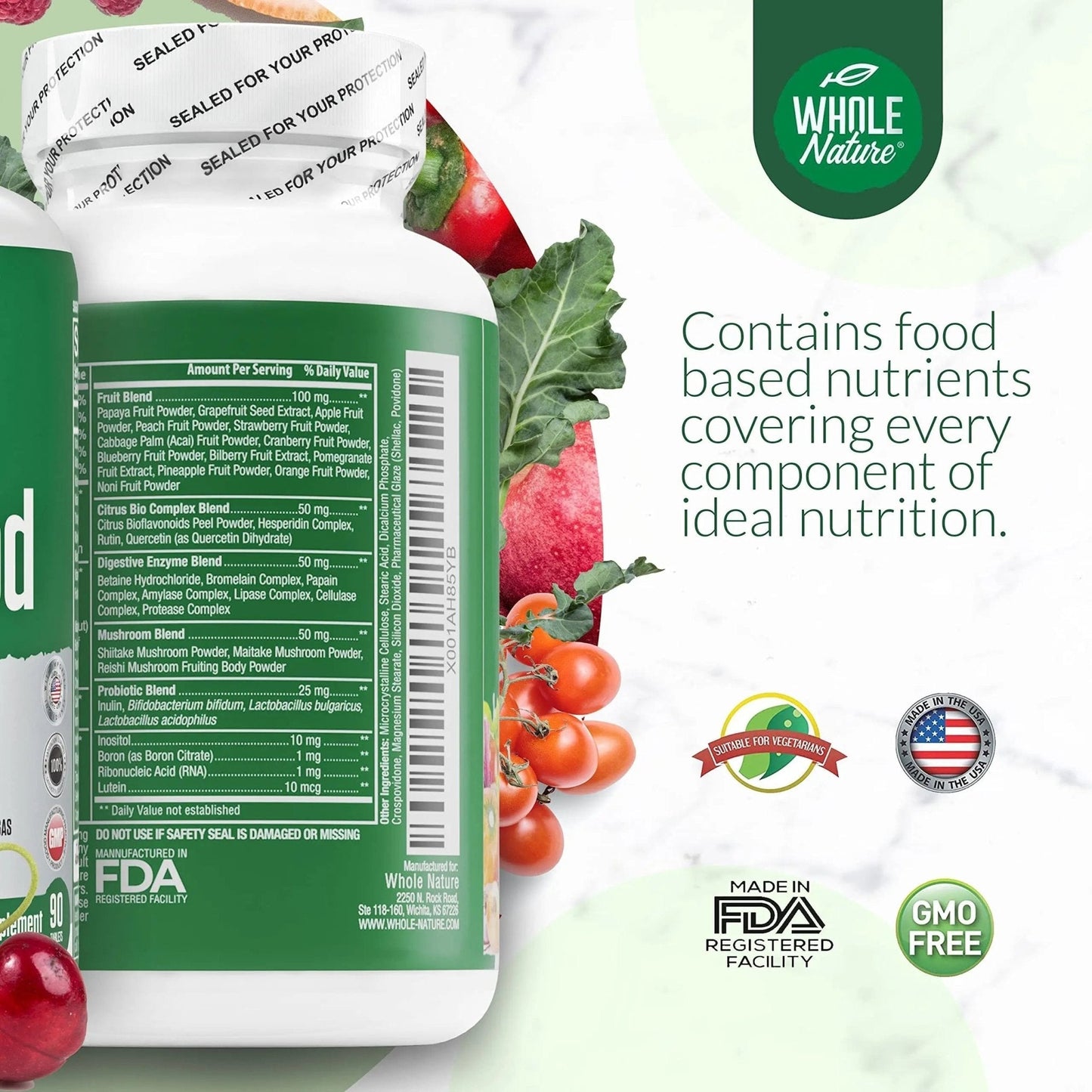 Whole Nature Whole Food Multivitamin for Men and Women Complete Daily Superfood Vitamins Plus Minerals Digestive Enzymes - PrimeBioHealth - canada supplements